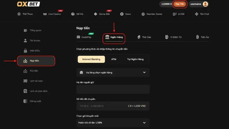Các hình thức nạp tiền Oxbet đơn giản và nhanh chóng