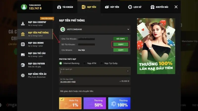 Quy trình nạp tiền tại 11Bet tiện lợi và đa dạng